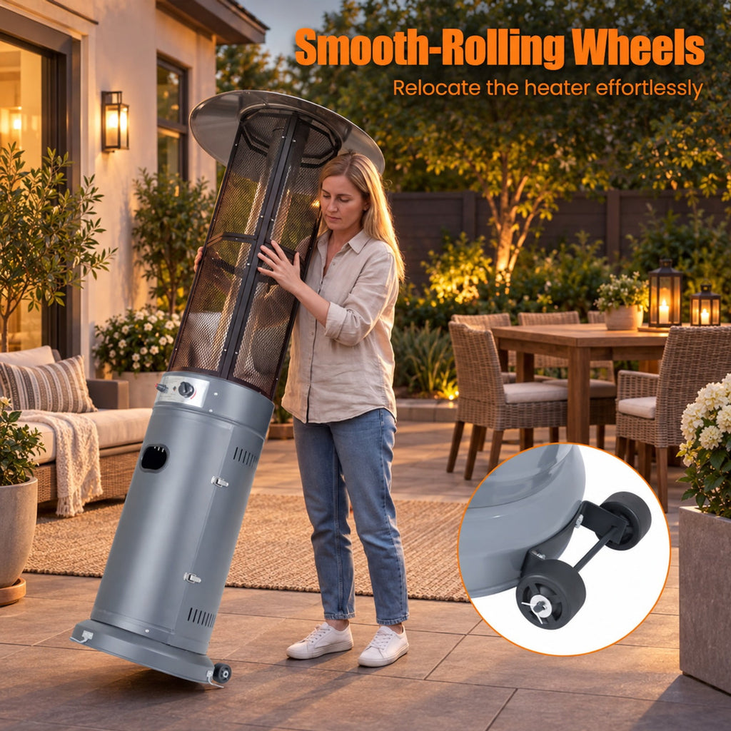 Airfind Outdoor Propane Patio Heater with Glass Tube and Tilt-Over Protection, Metal Frame, 27.5in x 74.5in Footprint, Gray