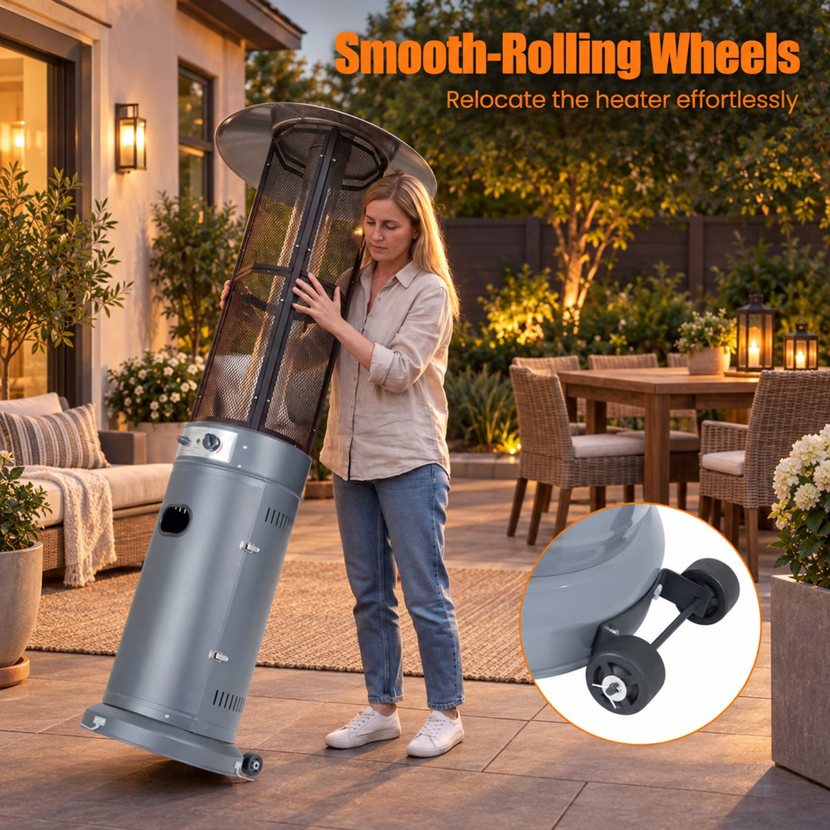 Airfind Outdoor Propane Patio Heater with Glass Tube and Tilt-Over Protection, Metal Frame, 27.5in x 74.5in Footprint, Gray