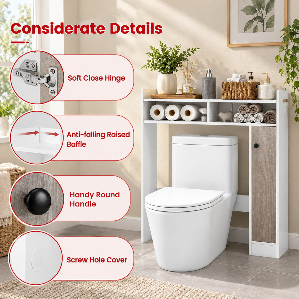 Airfind Bathroom Over the Toilet Floor Storage Organizer with Adjustable Shelves, 100 lbs Capacity, MDF Engineered Wood Frame, White