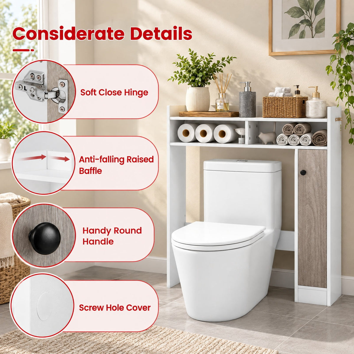 Airfind Bathroom Over the Toilet Floor Storage Organizer with Adjustable Shelves, 100 lbs Capacity, MDF Engineered Wood Frame, White