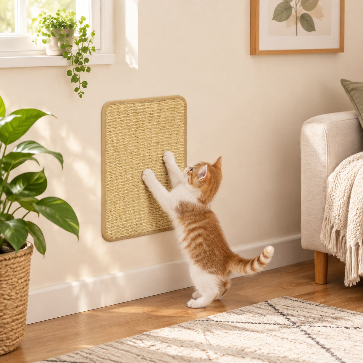 Airfind Cat Scratching Pads Set of 6, 16 x 12 Inch Sisal Scratch Mats featuring Latex Backing for Furniture and Floor Protection, Natural