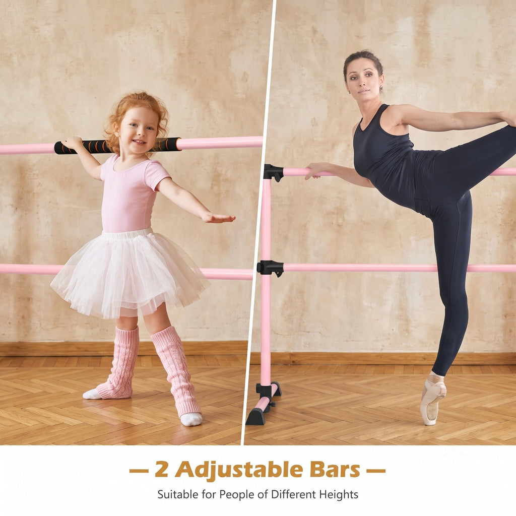 Airfind 4 Feet Portable Ballet Barre Freestanding Double Dance Barre with Adjustable Height for Home Studio and School, Pink