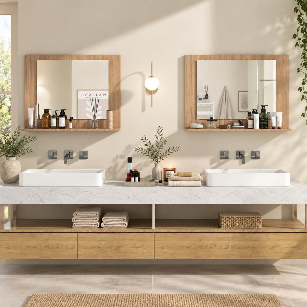 Airfind Rectangle Bathroom Mirror with Shelf 23.5 x 17.5 Inch and Wood Frame, 23.5 x 4 x 17.5Mirror Footprint, Brown