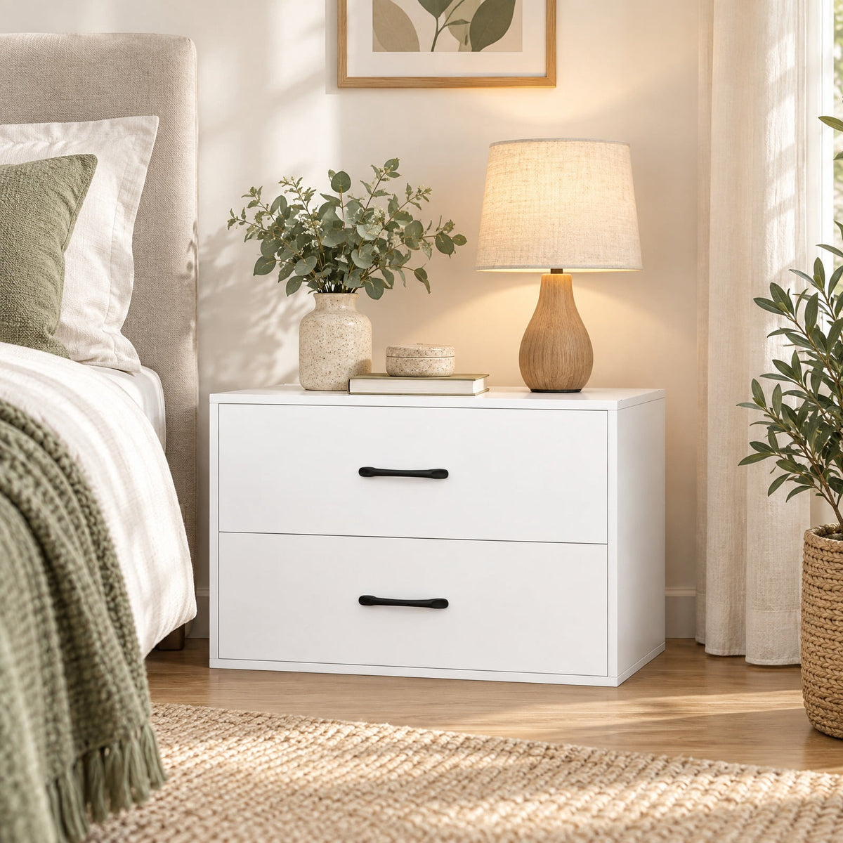 Airfind 2-Drawer Stackable Horizontal Storage Cabinet Dresser Chest with Handles, 66 lbs Capacity, Particleboard Frame, 24 Footprint, White