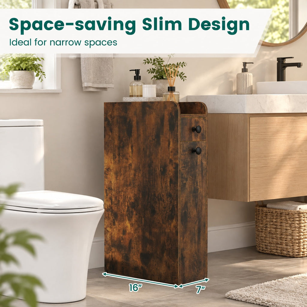 Airfind Bathroom Storage Cabinet, Small, 4-Tier with Slide Out Drawers on Casters, 66 lbs Capacity, MDF Frame, 16 Inch x 7 Inch x 27.5 Inch Drawer, Brown