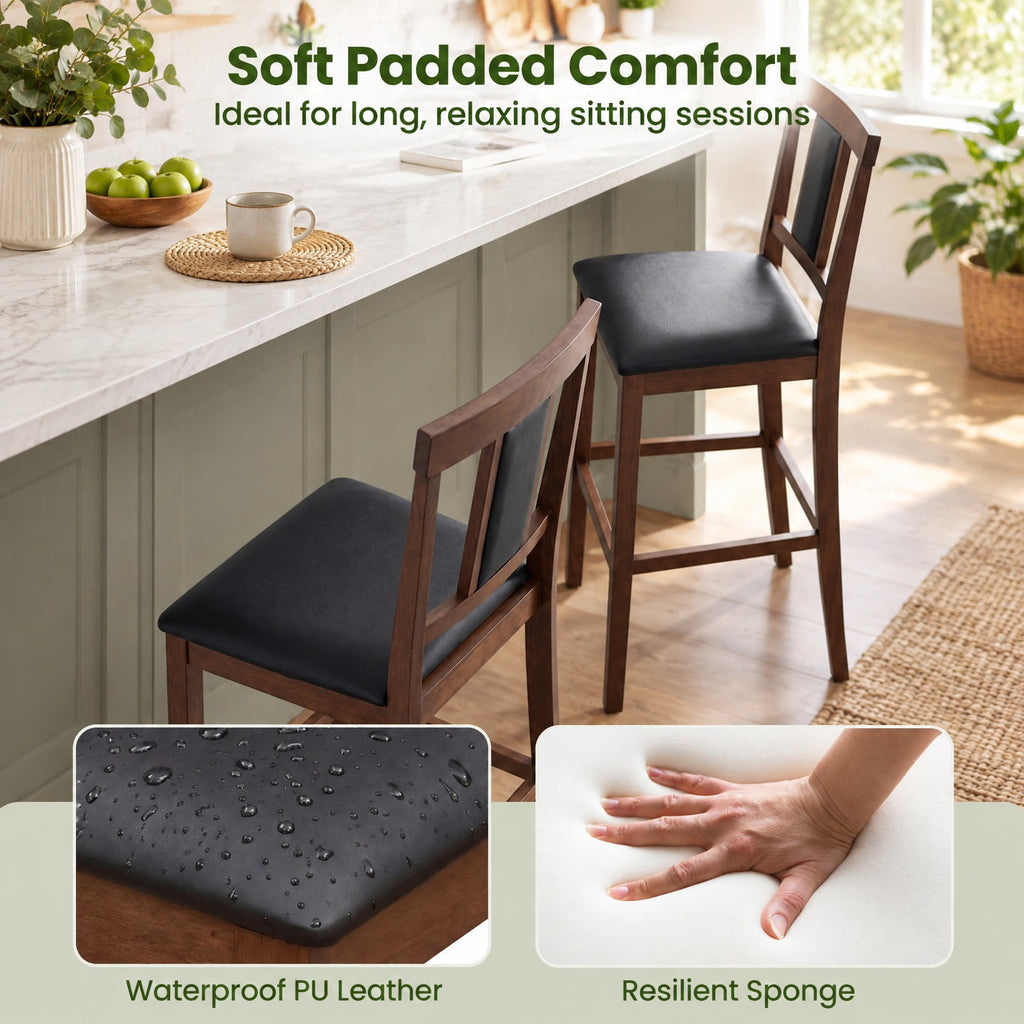Airfind Set of 4 Upholstered Barstool 29.5 Inch Bar Height with Solid Rubber Wood Frame, 300 lbs Capacity, Walnut