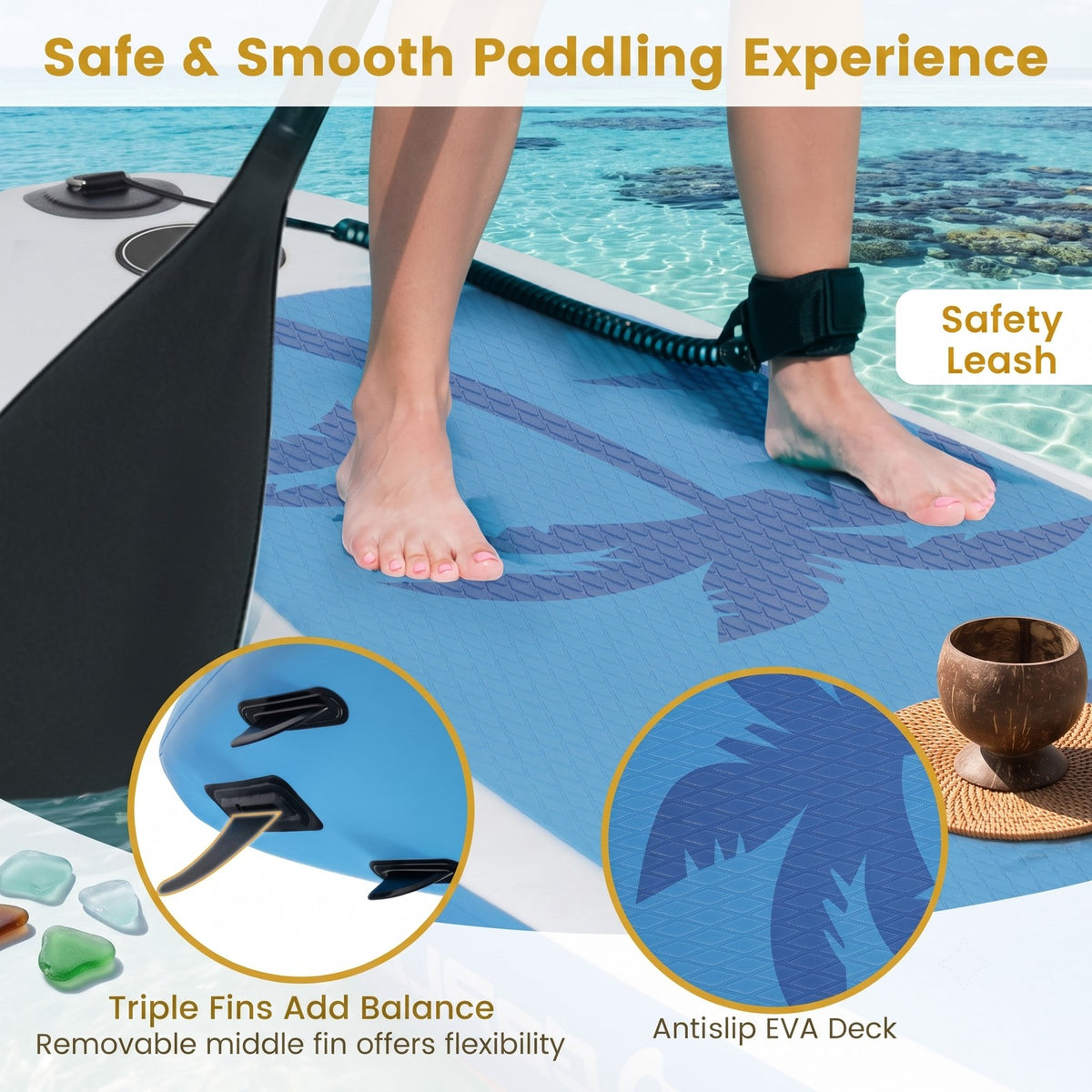Airfind Inflatable Stand Up Paddle Board with Triple Fins and Adjustable Aluminum Paddle for Beginners and Adults, Blue and White