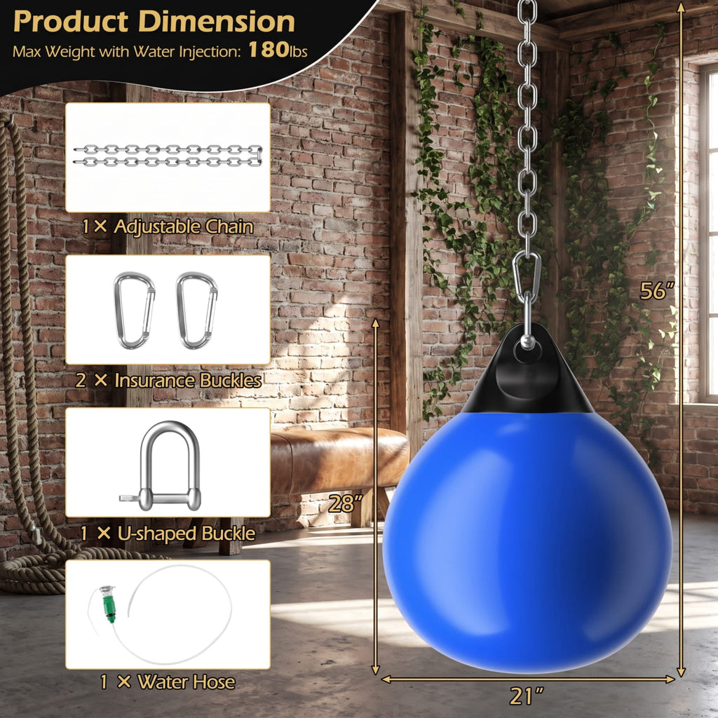 Airfind 21 Inch Water Aqua Punching Bag with Adjustable Metal Chain and Water Hose for Home Gym Boxing and Reaction Training, Blue