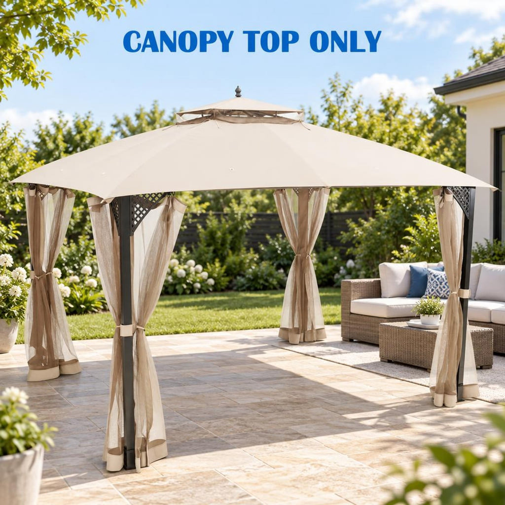 Airfind 10 x 12 Feet Gazebo Replacement Top with Air Vent and Drainage Holes, Polyester Frame, 12 ft x 10 ft Footprint, Beige