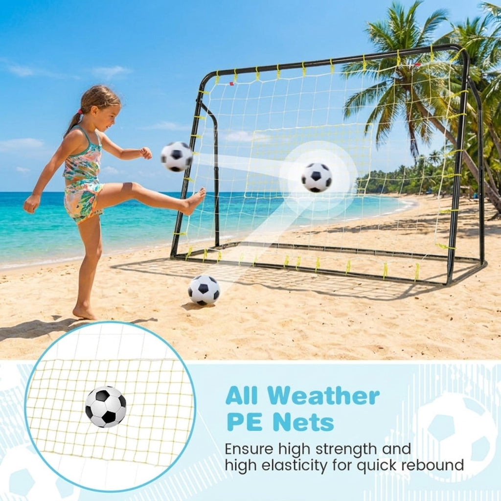 Airfind 2-in-1 Kids Soccer Goal and Rebounder with 5 Angle Adjustment and Height-Adjustable Frame Stakes and Carry Bag for Backyard Training Practice Ages 6 Plus, Black