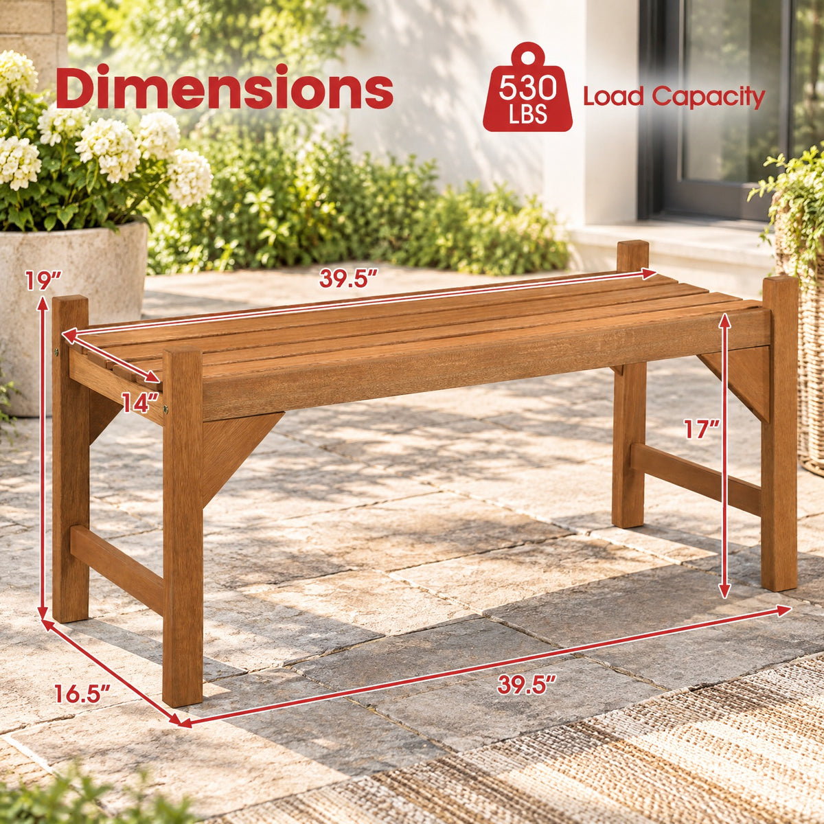 Airfind 40 Inch Outdoor Bench with Slatted Contoured Seat for Deck Entryway-1 Piece, 530 lbs Capacity, Solid Hardwood Frame, Natural