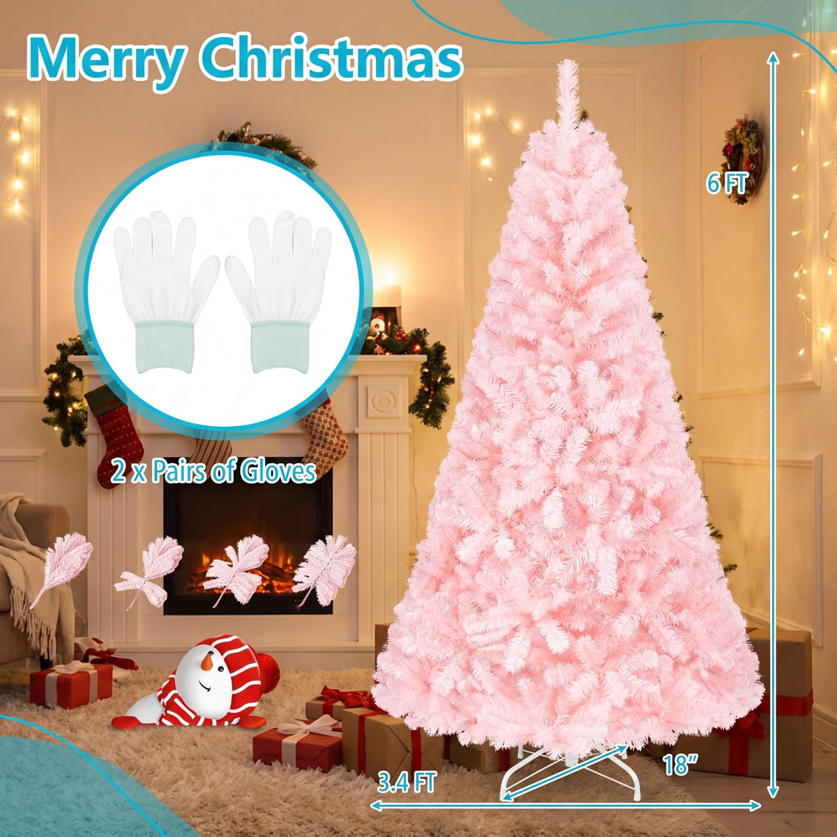 Airfind 6/7 Feet Artificial Christmas Tree Hinged Full Fir Tree-6 Feet, PVC Metal Tree Height 7 ft 6 ft Tree Width 4.1 ft 3.4 ft Frame, Pink
