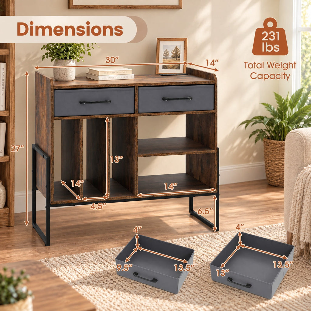 Airfind Large Record Player Stand with Charging Station Mid Century Modern Vinyl Storage Cabinet, 209 lbs Capacity, 30in x 14in x 27in Inside Footprint