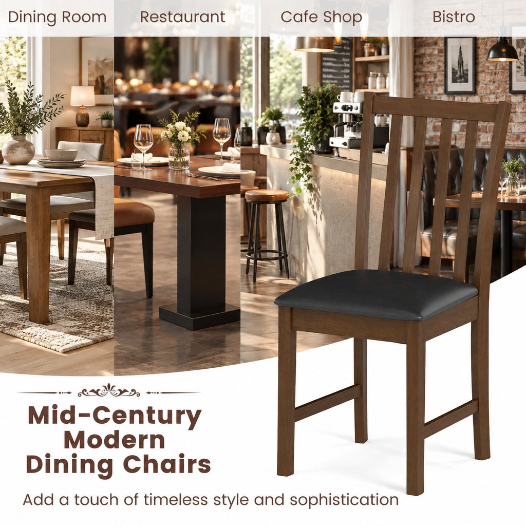 Airfind Wooden Dining Chair Set of 2 with Rubber Wood Frame and Padded Seat, Chair 330 lbs Capacity, Rubber Wood MDF Sponge PVC Leather Frame, Brown