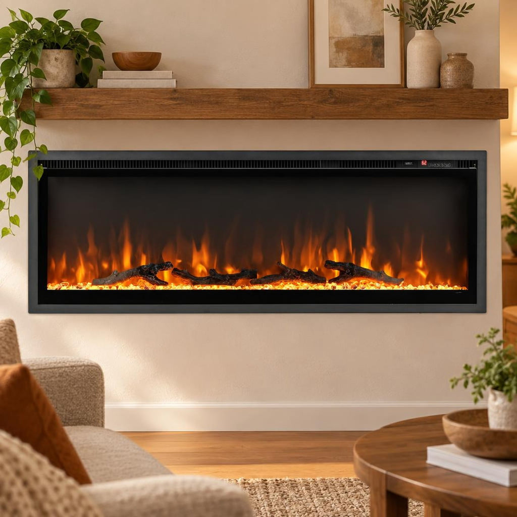 Airfind 50 Inches Electric Fireplace In-wall Recessed Featuring Remote Control and Adjustable Color and Brightness-50 Inches, Black