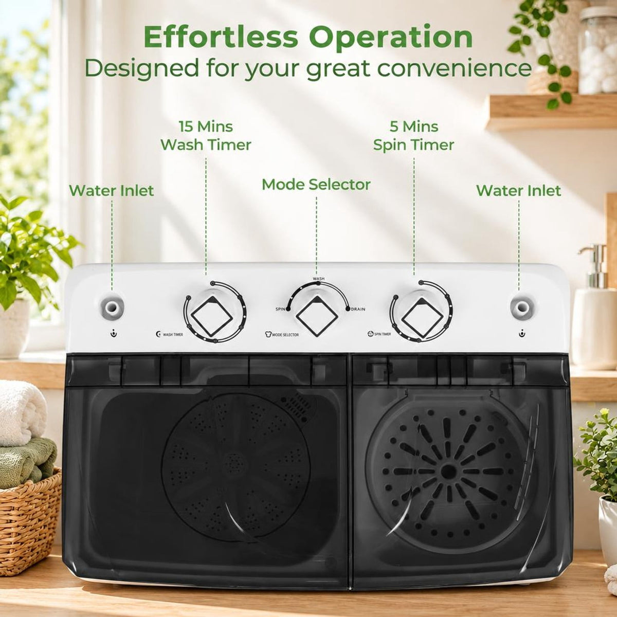 Airfind Portable Washing Machine with Built-in Drain Pump, PP Frame, Black, Suitable for home apartment dorm and RV