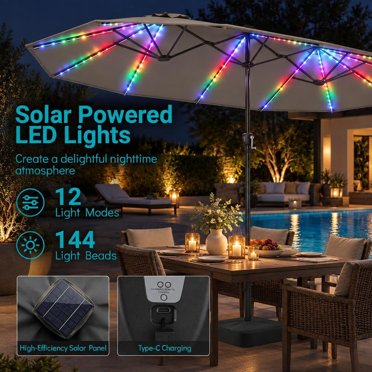 Airfind 15.5FT Extra-Large Patio Umbrella with Base 12 Reinforced Ribs, 180G Polyester Fabric Metal External Frame, Gray