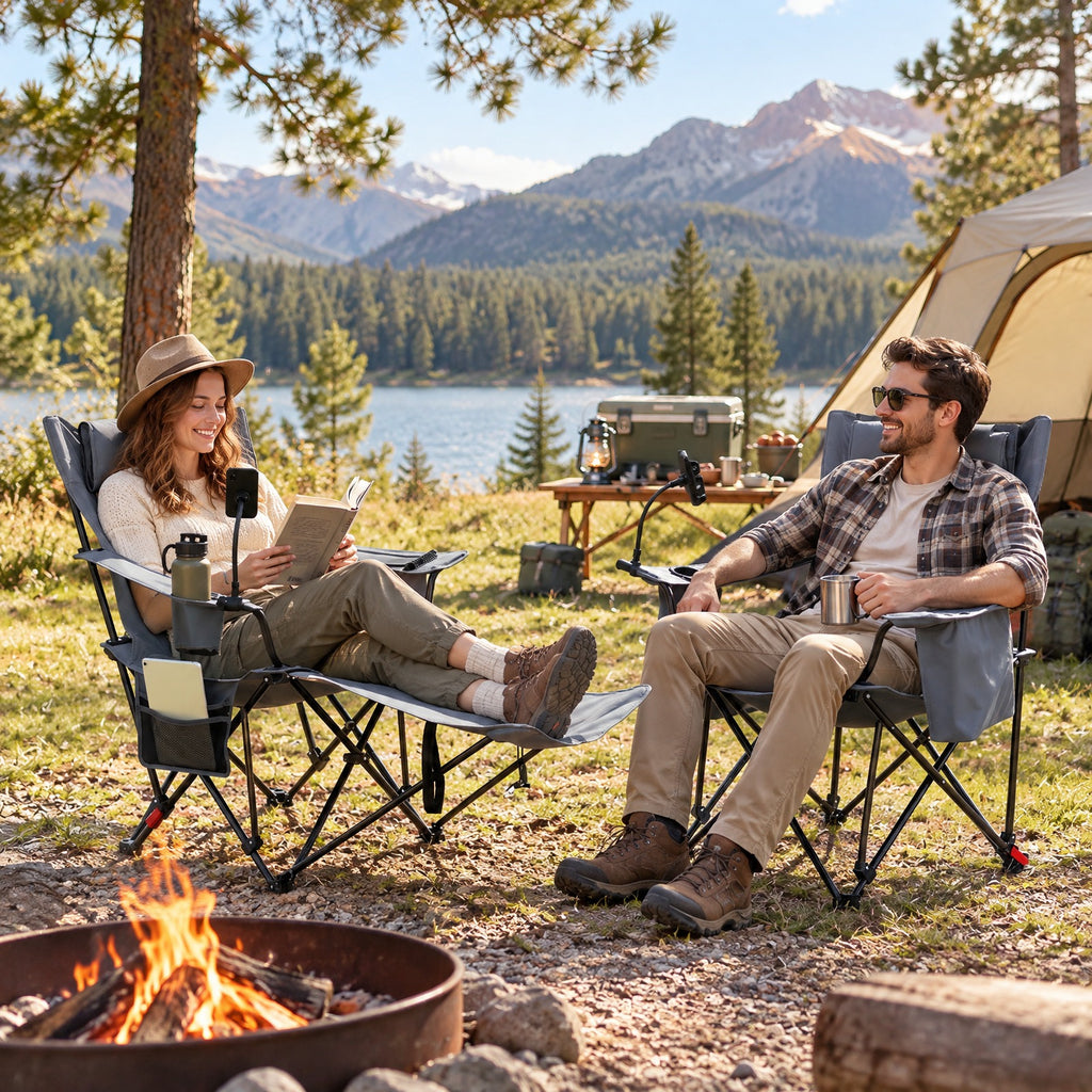 Airfind 2-in-1 Reclining Camping Chair with 3-Level Adjustable Backrest, 330 lbs Capacity, Fabric Metal Cotton Frame, 51.5 Inch x 32 Inch x 34.5 Inch Footprint