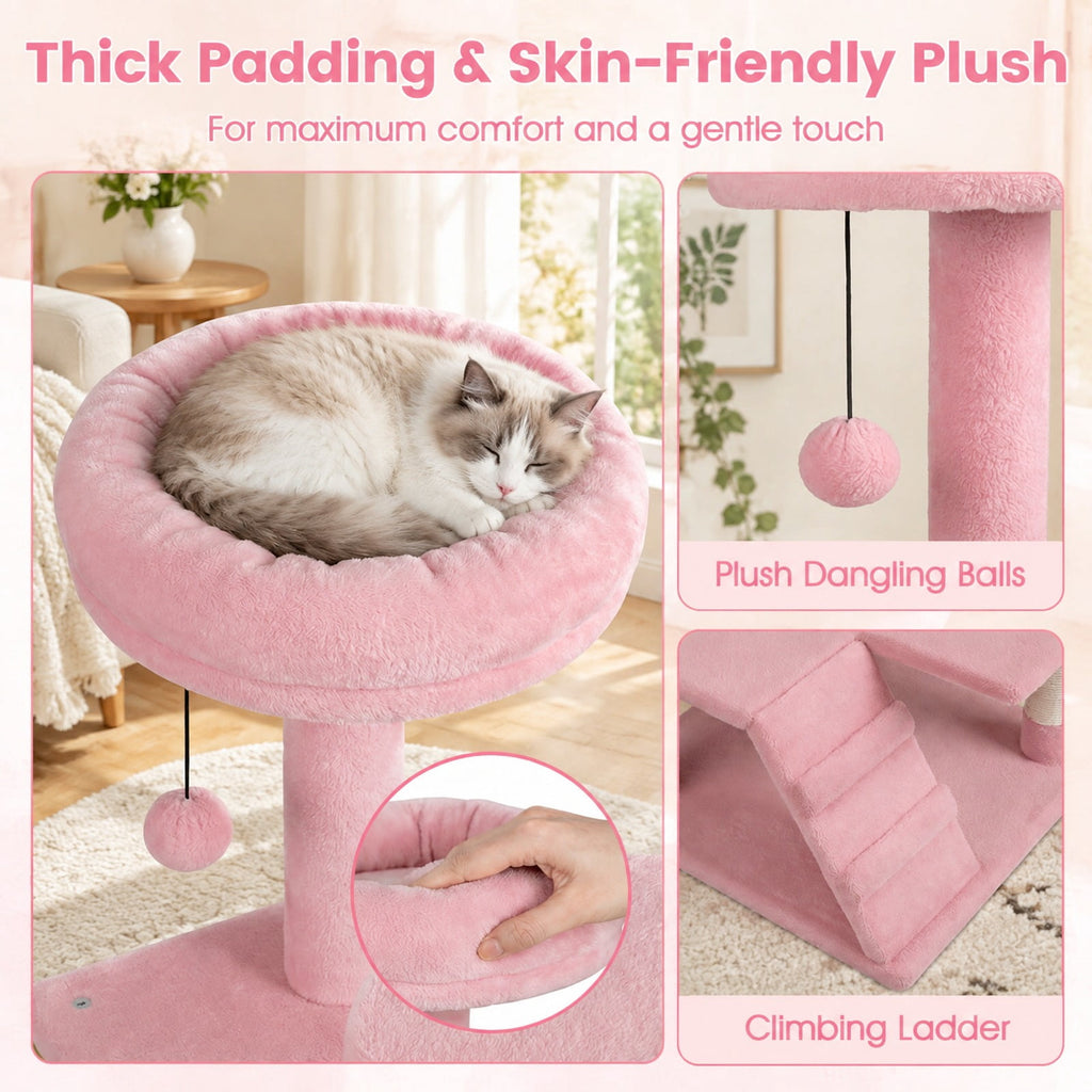 Airfind 52 Inch Tall Cat Tree Tower for Indoor Cats, 22 lbs Capacity, Engineered Wood Sponge Plush Fabric Sisal Frame, Pink