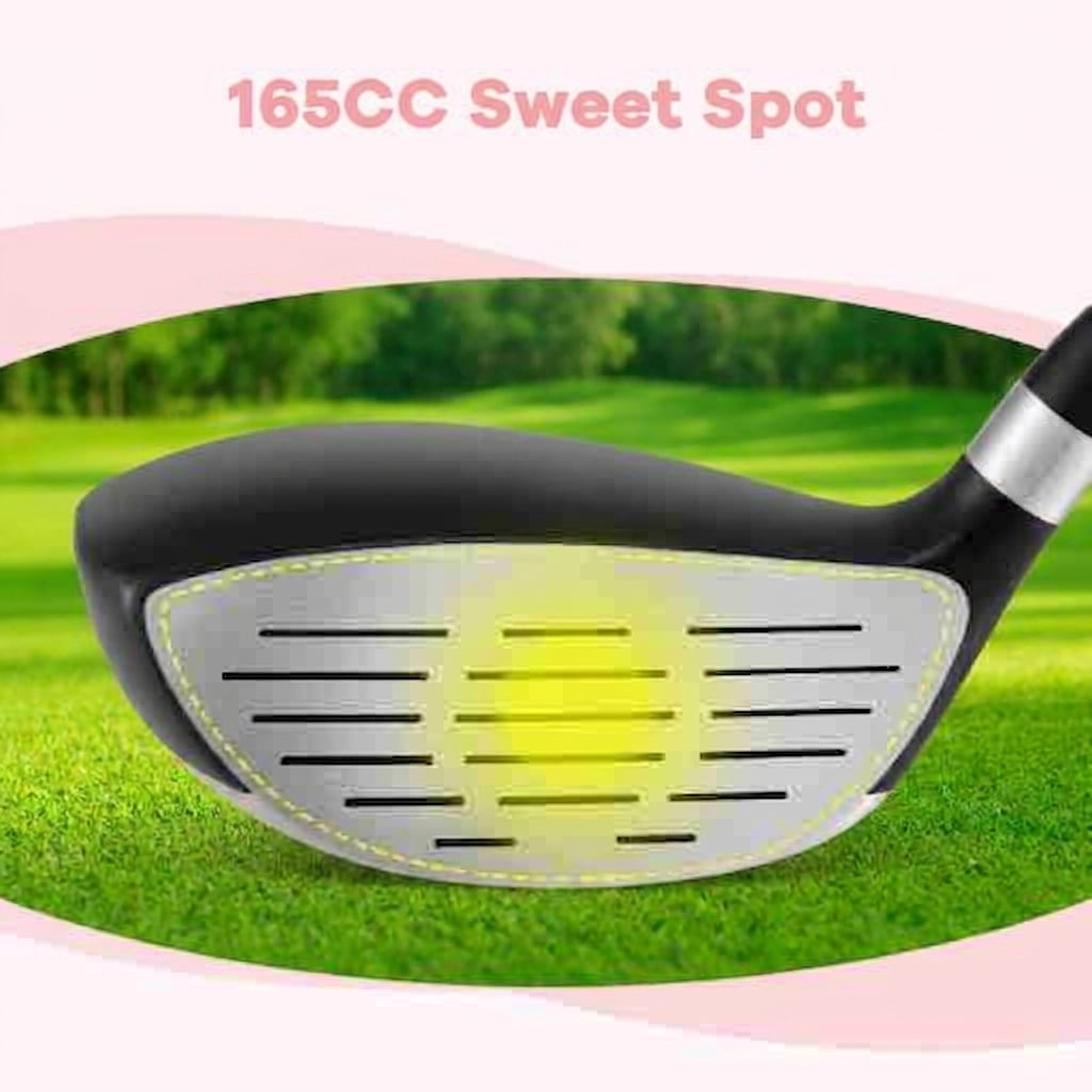 Airfind Junior Complete Golf Club Set for Ages 11-13 with 5 Pieces Including a 460cc Fairway Wood and Irons Plus Putter and Stand Bag as a Full Golf Club Set, Pink