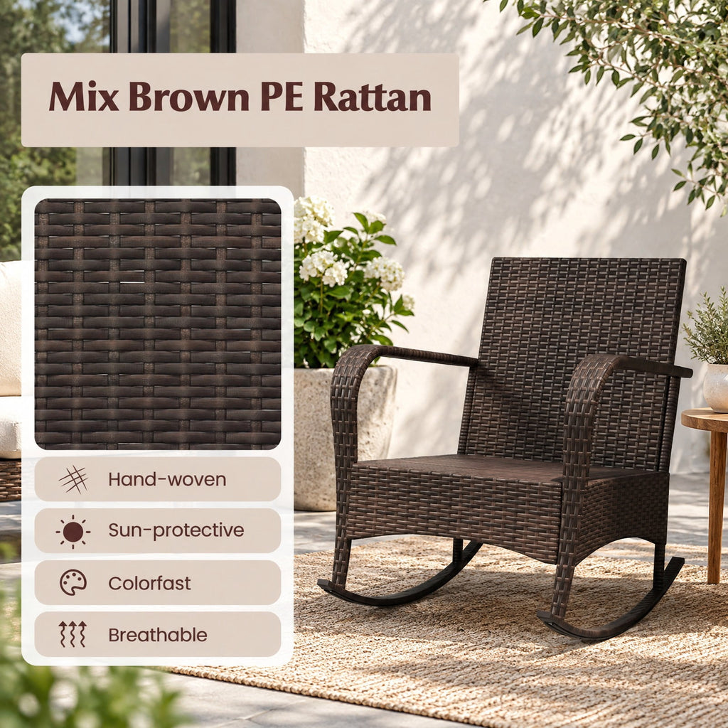 Airfind 3 Piece Outdoor Rocking Set with Tempered Glass Coffee Table for Backyard Poolside, PE Rattan Metal Tempered Glass Polyester Sponge Frame