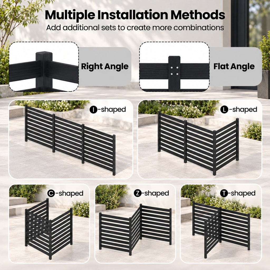Airfind 3-Panel Wooden Outdoor Privacy Fence with Ground Stakes, Fir Wood Frame, Black, Product Dimensions of Each Screen 38.5 Inch