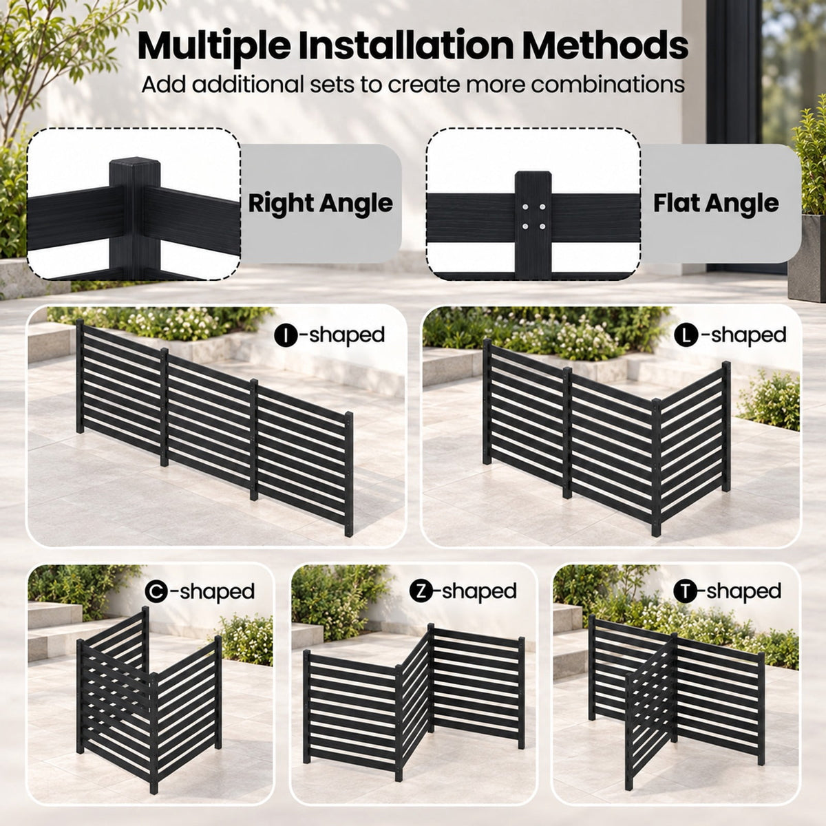 Airfind 3-Panel Wooden Outdoor Privacy Fence with Ground Stakes, Fir Wood Frame, Black, Product Dimensions of Each Screen 38.5 Inch