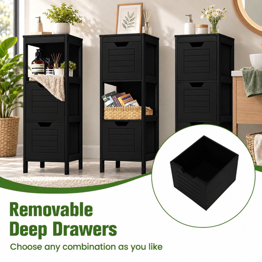 Airfind Bathroom Wooden Floor Cabinet Multifunction Storage Rack Stand Organizer, 11 lbs Capacity, P2 MDF NC paint Frame, Black