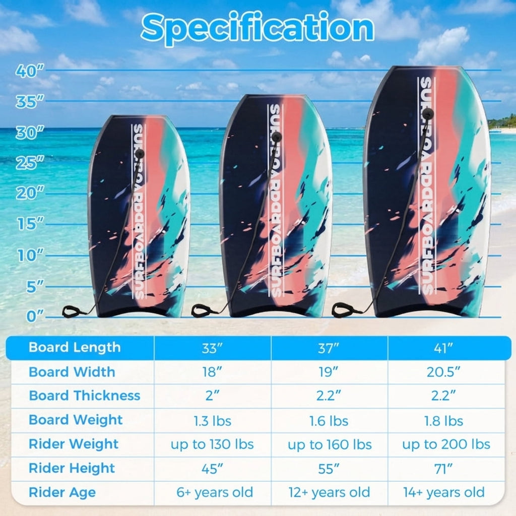 Airfind 41 Boogie Board with Sunset Splash Graphic Deck ¡ª EPS Core, XPE Top, HDPE Slick Bottom, Crescent Tail, Coiled Wrist Leash
