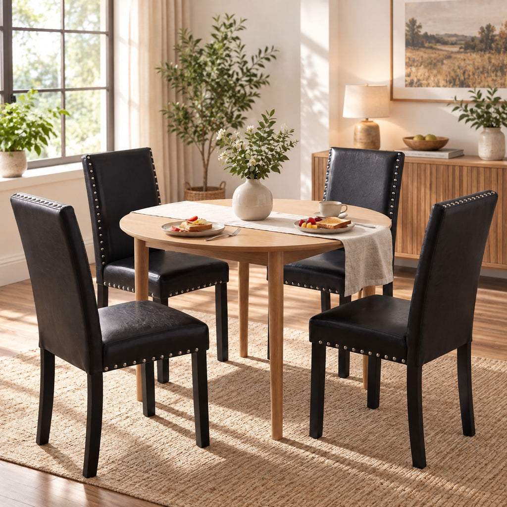 Airfind Set of 2 Dining Chairs with Solid Rubber and Wood Legs, Chair 400 lbs Capacity, Rubber Wood Bent Wood PVC Leather Sponge MDF Frame, Wood