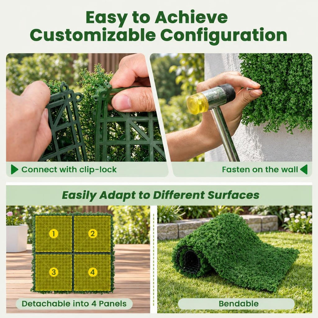 Airfind 12 Pieces 20 x 20 inches Artificial Grass Wall Panels for Garden Yard Balcony, PE Each Frame, Green