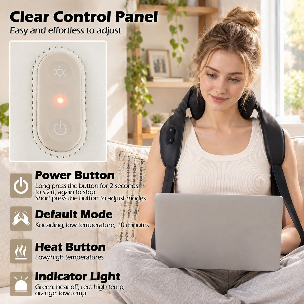 Airfind Neck Shoulder Massager with 2 Heat Levels for Pain Relief, PU ABS Silicone Frame, 8 x 20 x 5.5 Footprint, Black