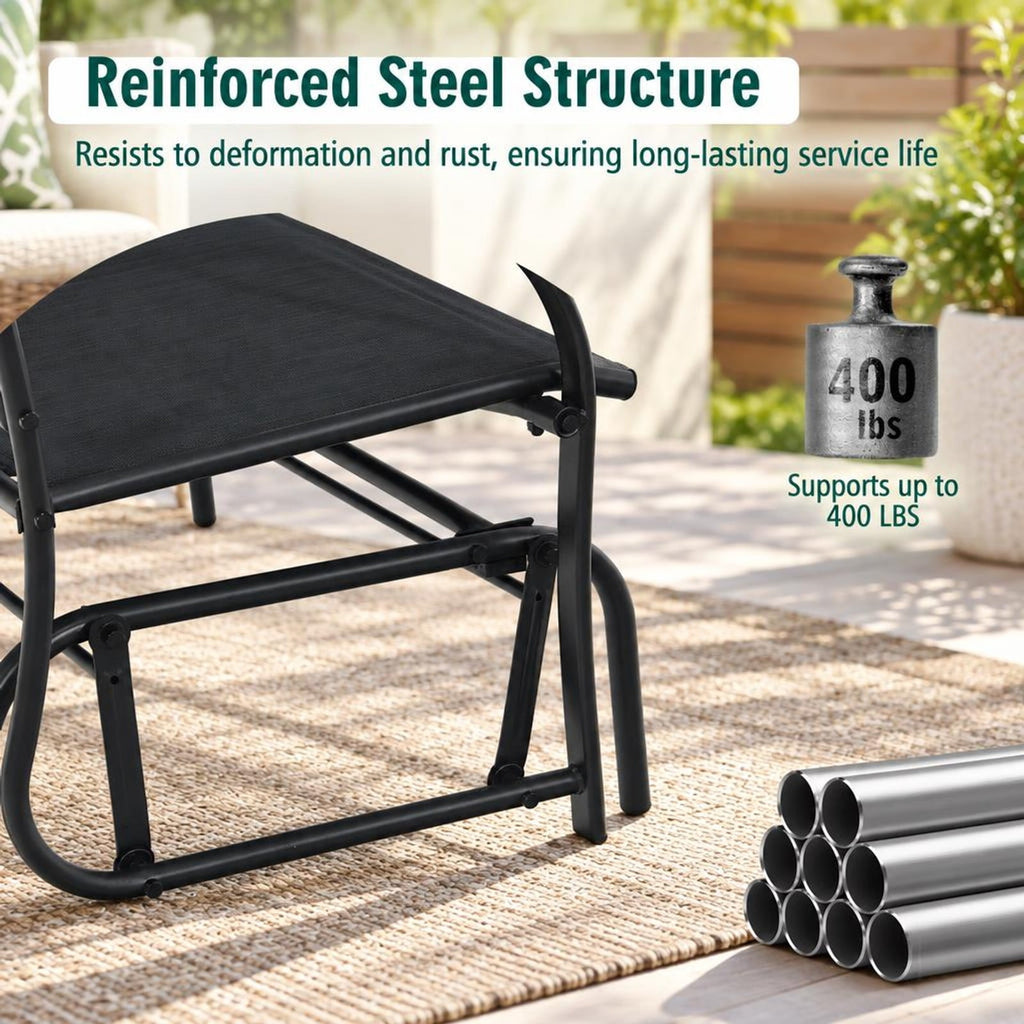 Airfind Iron Patio Rocking Chair for Outdoor Backyard and Lawn, 396 lbs Capacity, Steel and textilene Frame, 41.3 x 28.1 x 36.6 Footprint, Black