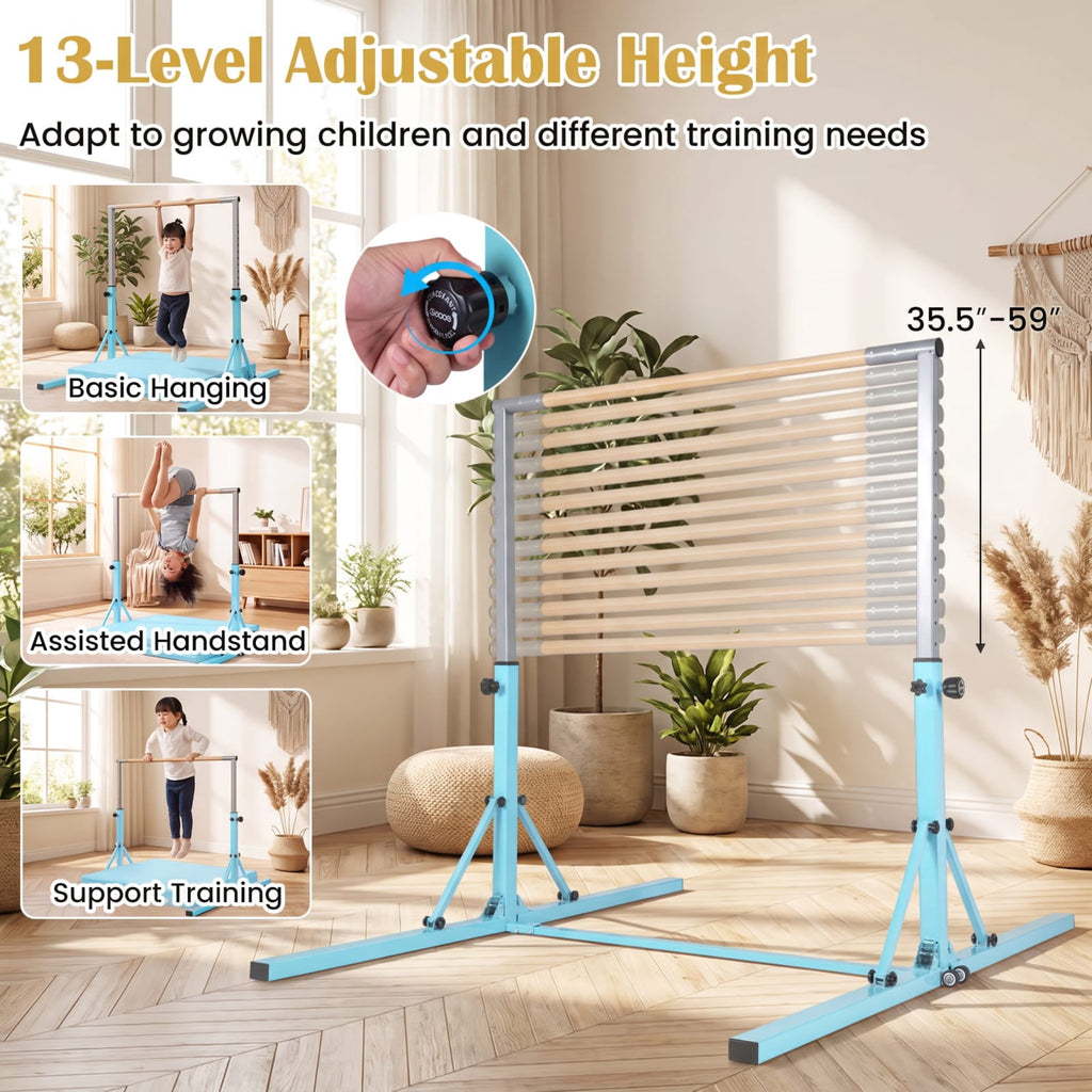 Airfind Foldable Gymnastics Bar for Kids with 3 Level Adjustable Height and Bamboo Grip Bar for Home Balance and Coordination Training, Green