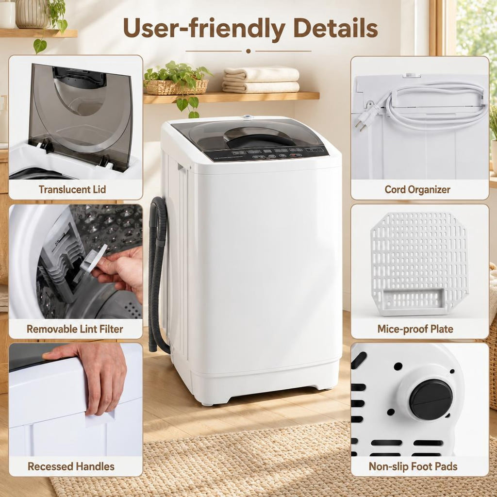 Airfind 9.93 lbs Full Automatic Washing Machine with 8 Preset Programs, Stainless Steel PP Frame, White
