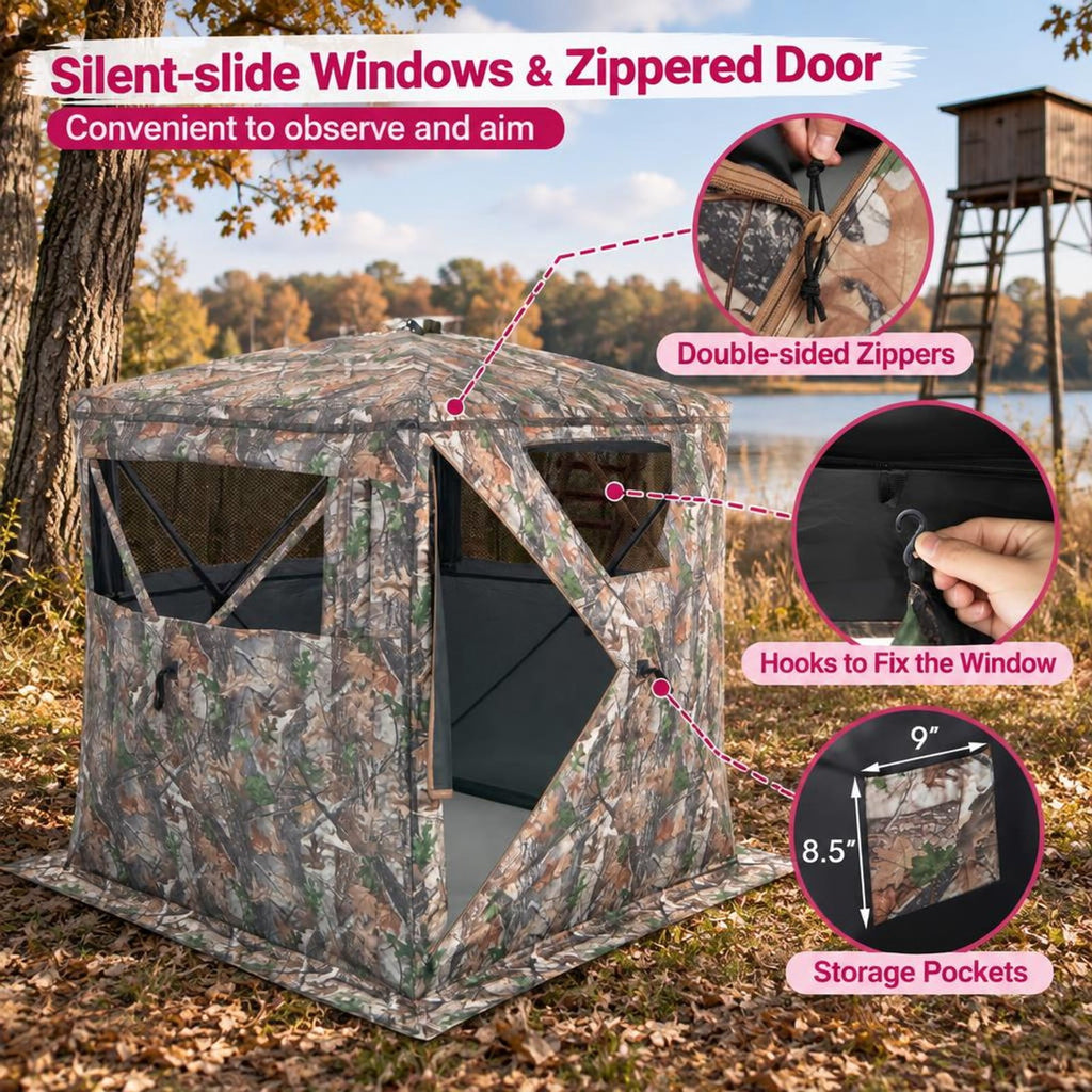 Airfind 2, 3 Person Hunting Blind Portable Pop Up Ground Tent with Carry Bag and Storage Pocket, Setup without tools and take down in seconds