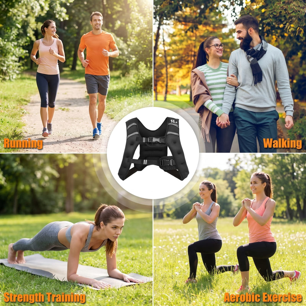 Airfind 16 LB Workout Weighted Vest with Adjustable Buckles and Reflective Strips for Running Walking and Strength Training, Black