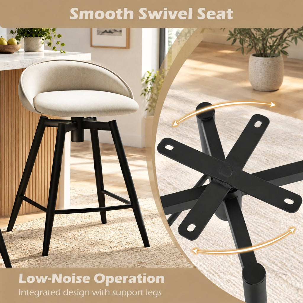 Airfind Upholstered Bar Stools Set of 2 with Footrest and Backrest, 330 lbs Capacity, Metal Linen Fabric Sponge Frame, Beige