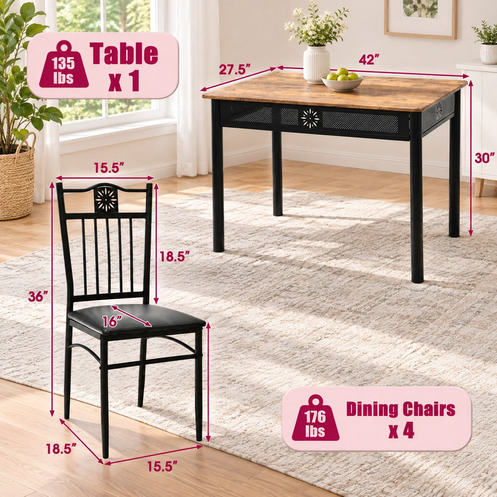 Airfind 5 Pcs Dining Set Wood Metal Table and 4 Chairs with Cushions, 132 lbs Capacity, Steel tube and MDF Frame, Black