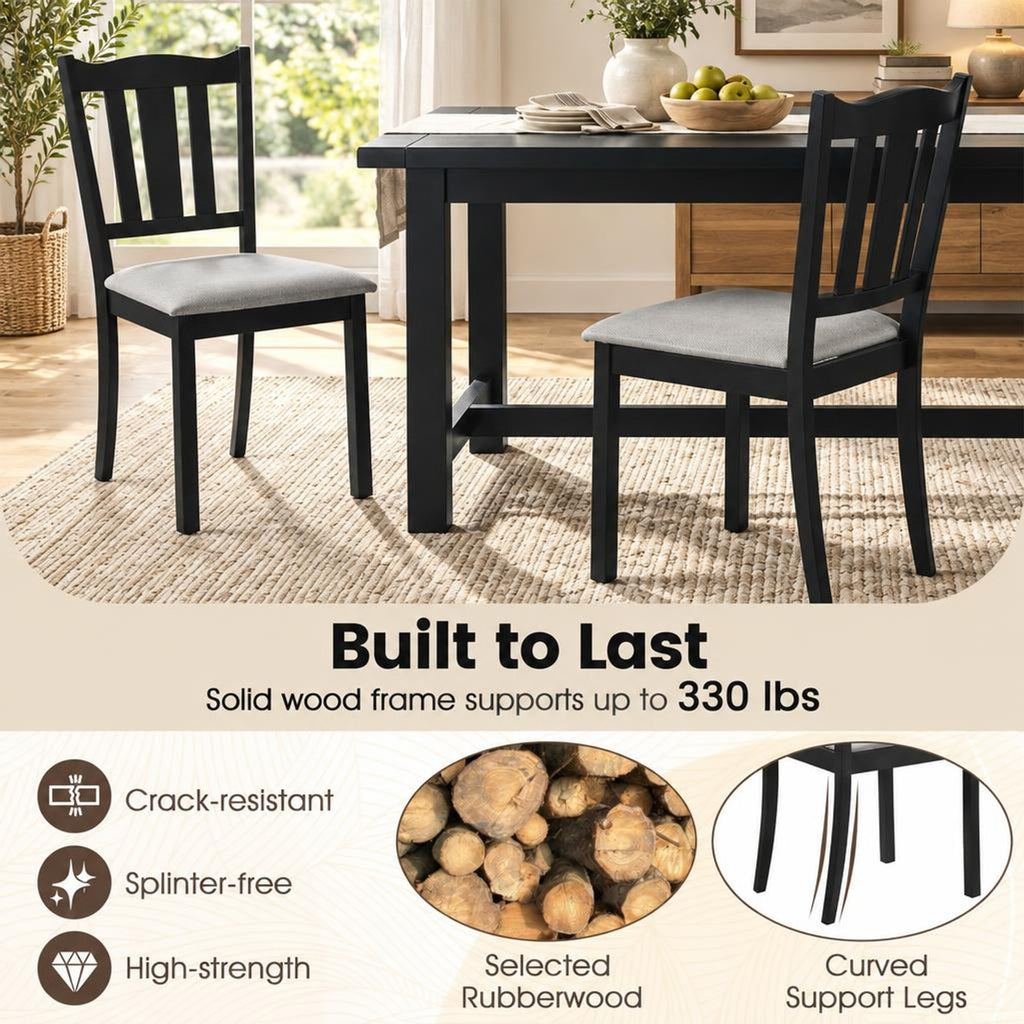 Airfind Set of 2 Wooden Dining Chair with Hollow Back and Soft-padded Cushion, 330 lbs Capacity, Rubberwood Fabric Sponge Engineered Wood Frame