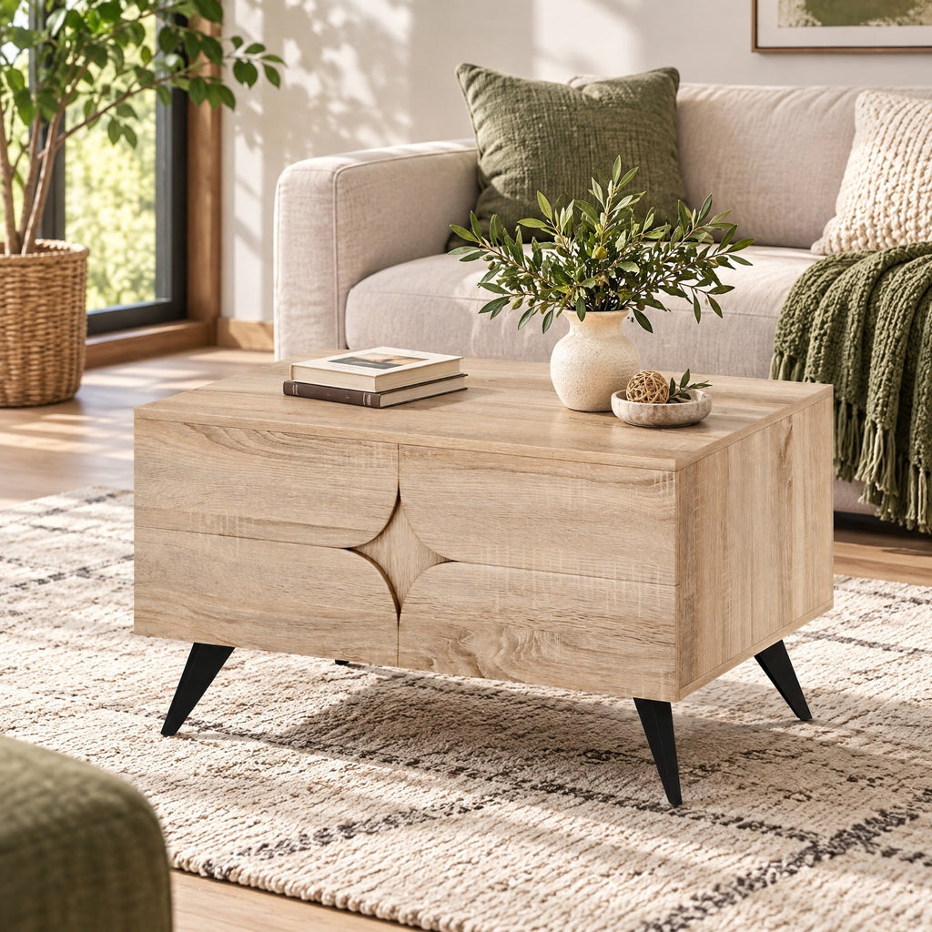 Airfind Farmhouse Accent Modern Coffee Table with Storage for Living Room Bedroom, 88 lbs Capacity, MDF Plastic Frame, Natural