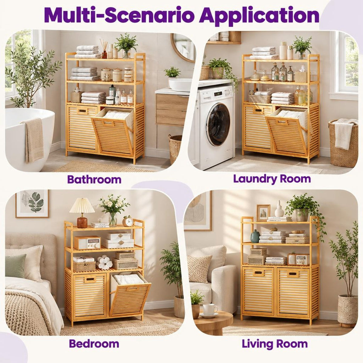 Airfind Double Tilt Out Laundry Hamper with 3 Shelves and 2 Removable Baskets for Dirty Clothes, 220 lbs Capacity, 32in x 12in x 44in Laundry Footprint