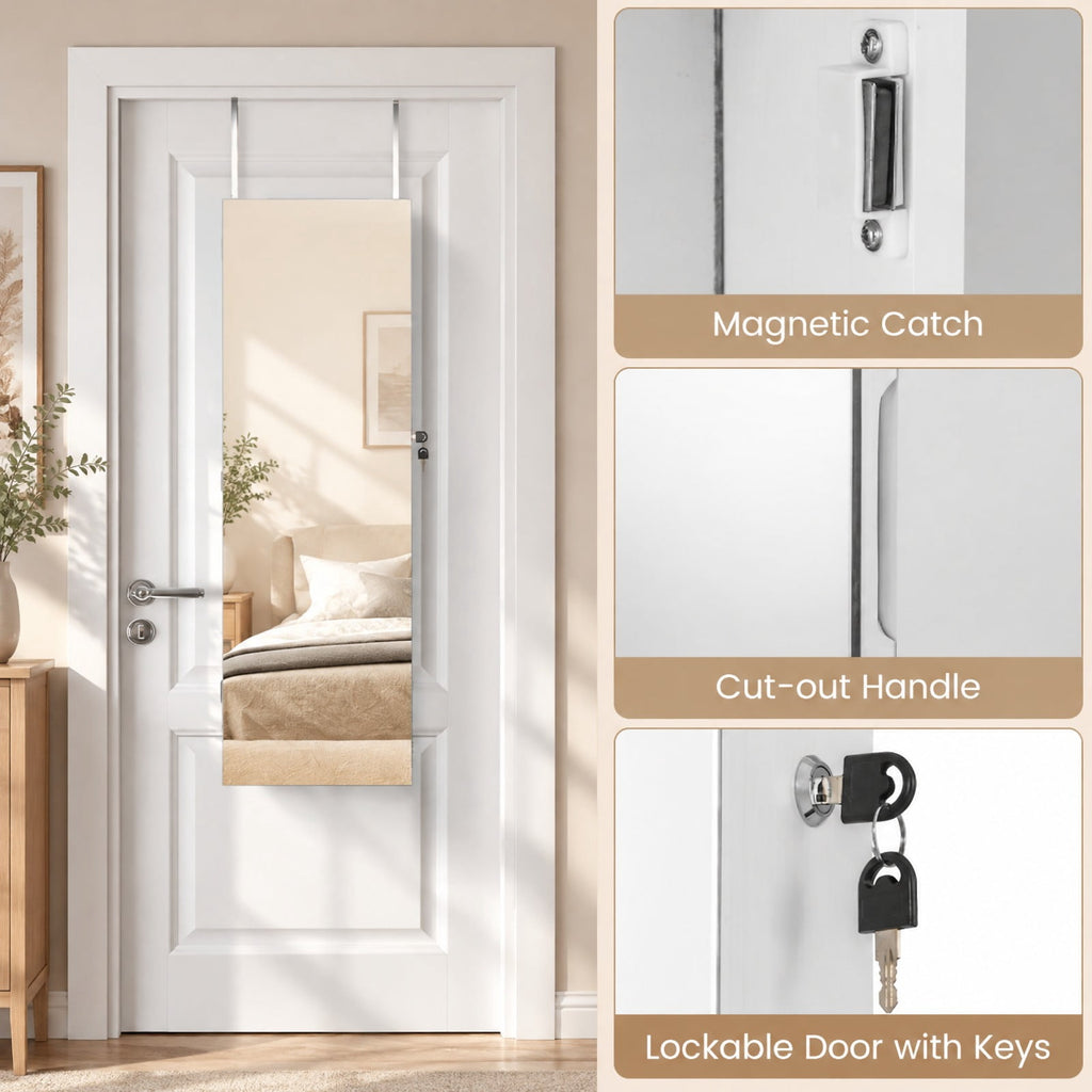Airfind 43.5 Inch Jewelry Mirror Cabinet with Full-length Mirror and Adjustable Hangers, MDF Frame, White