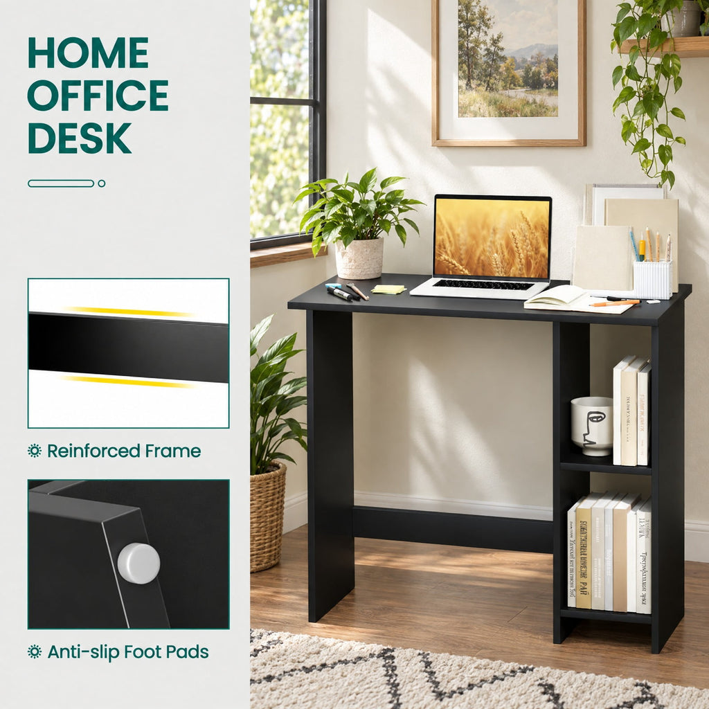 Airfind Small Computer Desk with Storage and Adjustable Shelf, Black, Reinforced crossbar ensures reliable structure