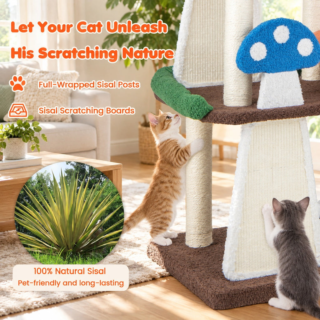 Airfind 4-In-1 Cat Tree with 2 Condos and Platforms for Indoors, 22 lbs Capacity, Natural Sisal Teddy Fabric Engineered Wood Frame, Multicolor