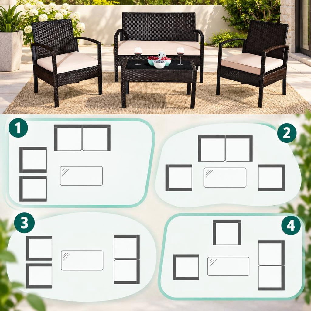 Airfind 4 Pieces Patio Rattan Conversation Set with Loveseat Sofas and Coffee Table, 710 lbs Capacity, PE Rattan Frame, Coffee