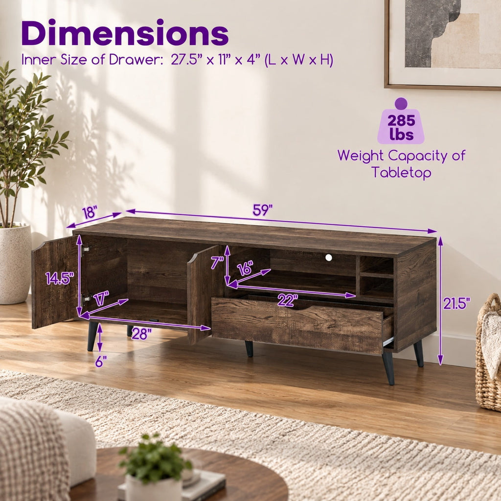 Airfind TV Stand for TVs up to 65 Inches Rustic Entertainment Center, 285 lbs Capacity, Engineered Wood MDF Plastic Frame, Brown
