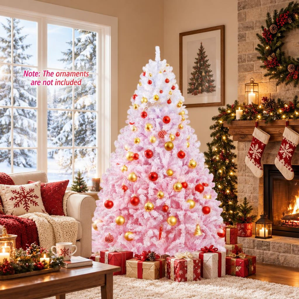 Airfind 5/6/7/8 FT Artificial Christmas Tree with Warm White LED Lights and 8 Modes for Holiday-7 Feet, White