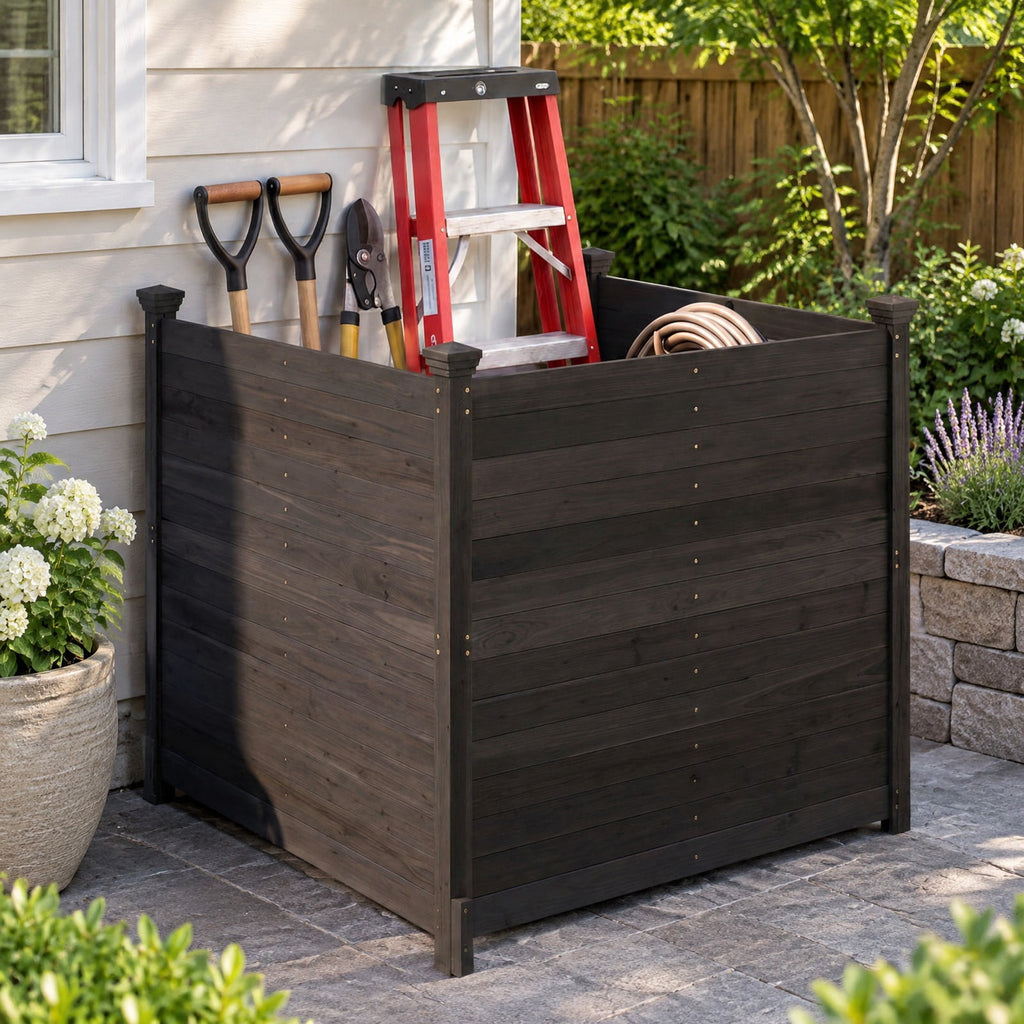 Airfind 3-Panel Outdoor Privacy Air Conditioner Fence for Outside, Fir Wood, 47 Inch x 47 Inch x 45.5 Inch Length of Each Ground Stake 12 Inch