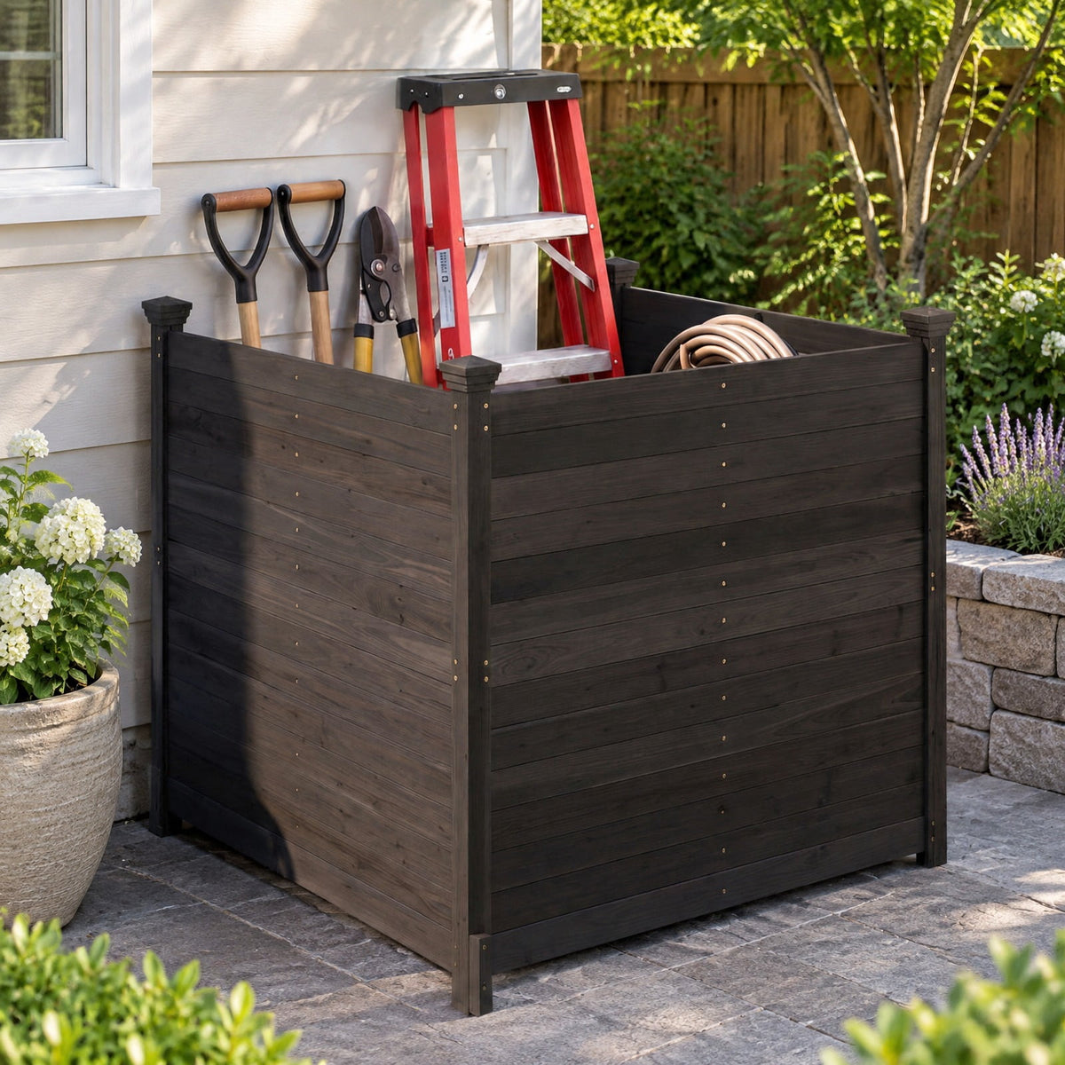 Airfind 3-Panel Outdoor Privacy Air Conditioner Fence for Outside, Fir Wood, 47 Inch x 47 Inch x 45.5 Inch Length of Each Ground Stake 12 Inch